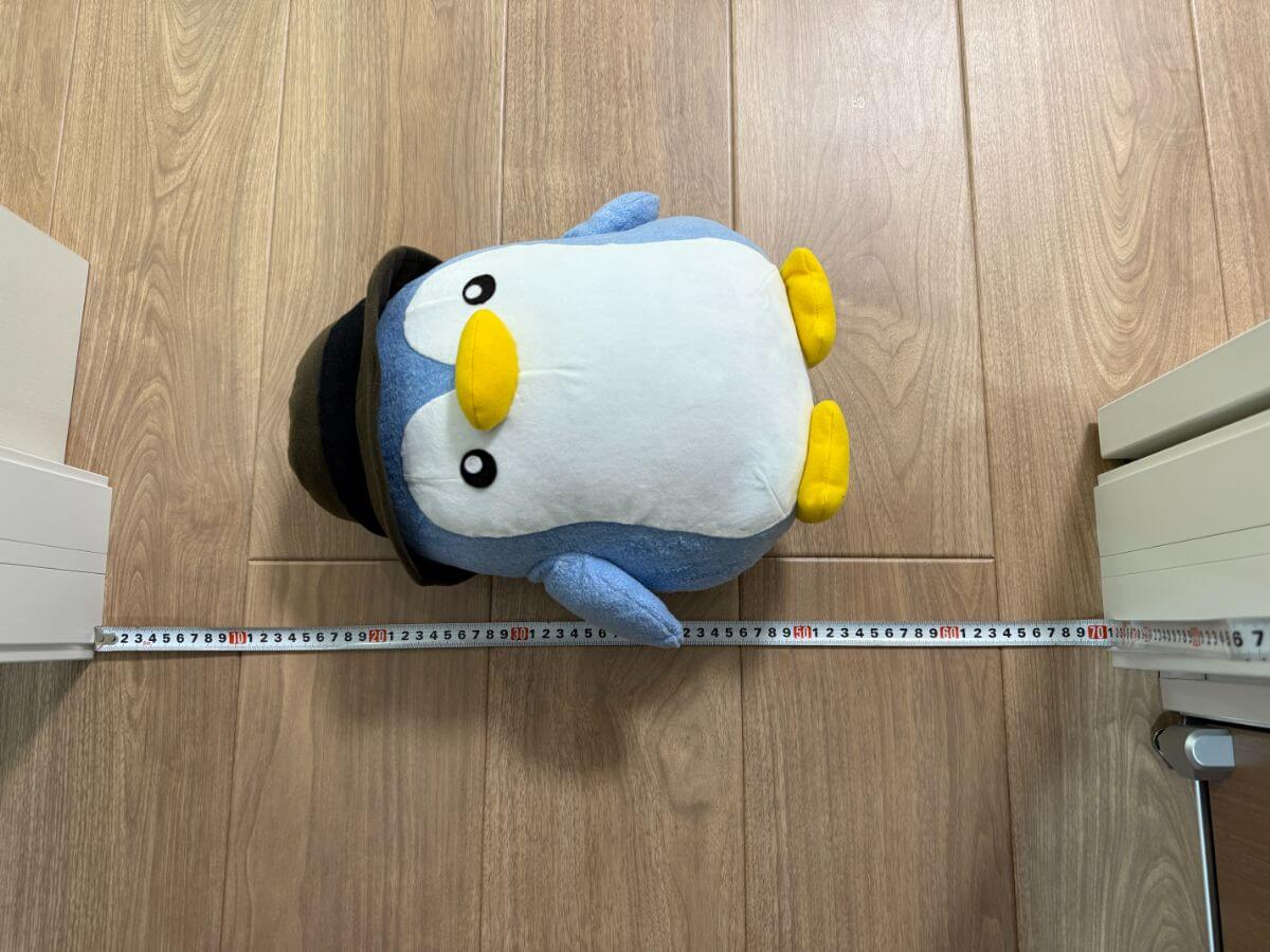 リビングドアに設置した片側スリッドスライダーは横幅70センチ